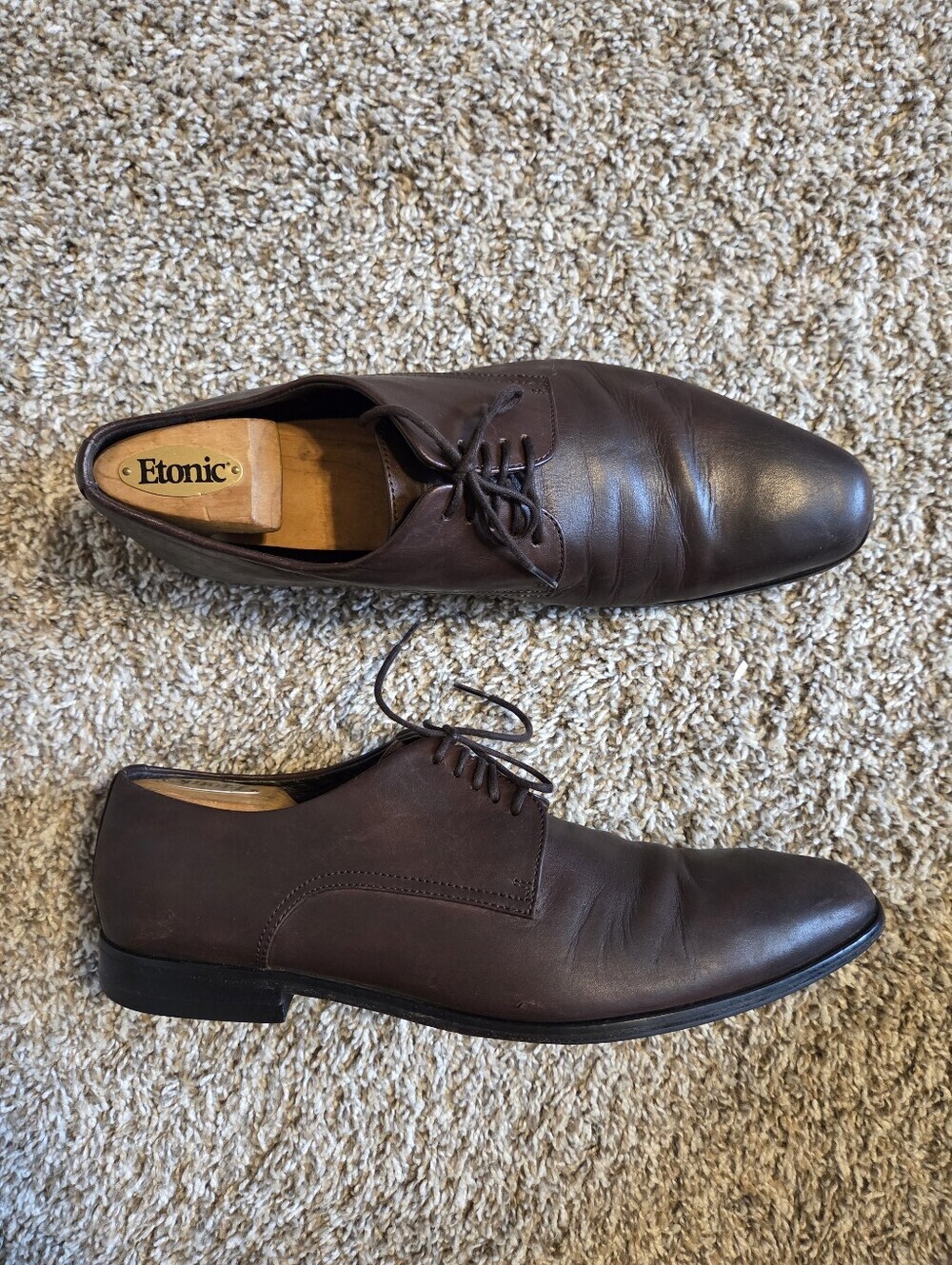 HUGO BOSS Brown Leather Plain-Toe Derby Dress Shoes